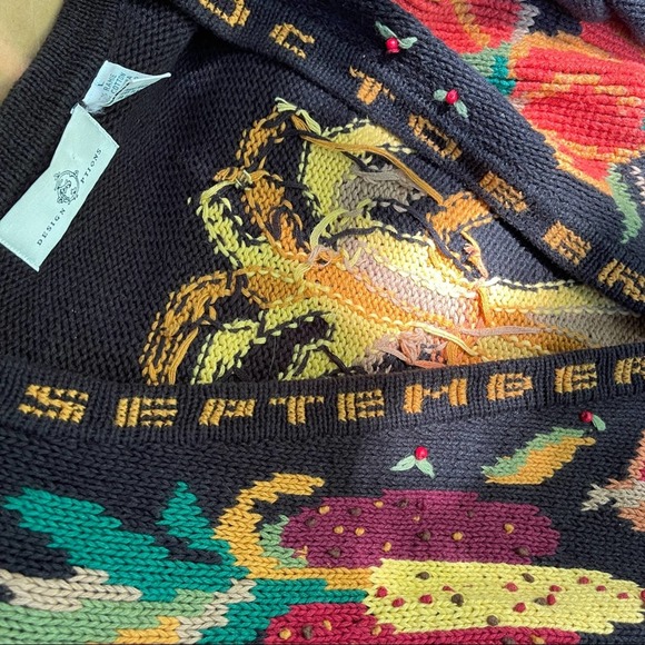 Design Options Thanksgiving Cardigan Black Turkey October Fall Colors Size Large - Picture 3 of 13